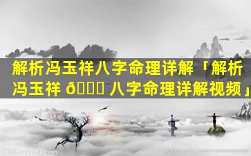 解析冯玉祥八字命理详解「解析冯玉祥 💐 八字命理详解视频」